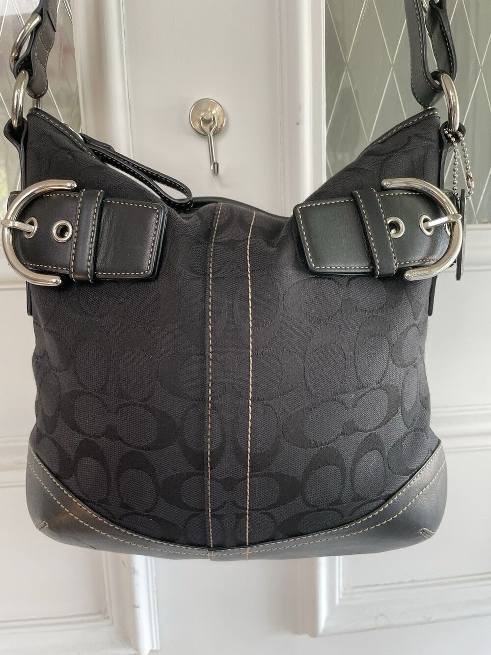 Coach Vintage Soho Messenger Bag Black Signature C Jacquard Canvas Y2K